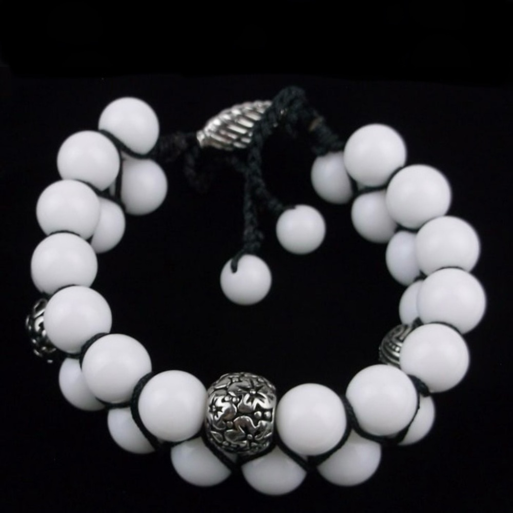 New Healing White Jade Temple Bracelet 6-10"‎ Adjustable